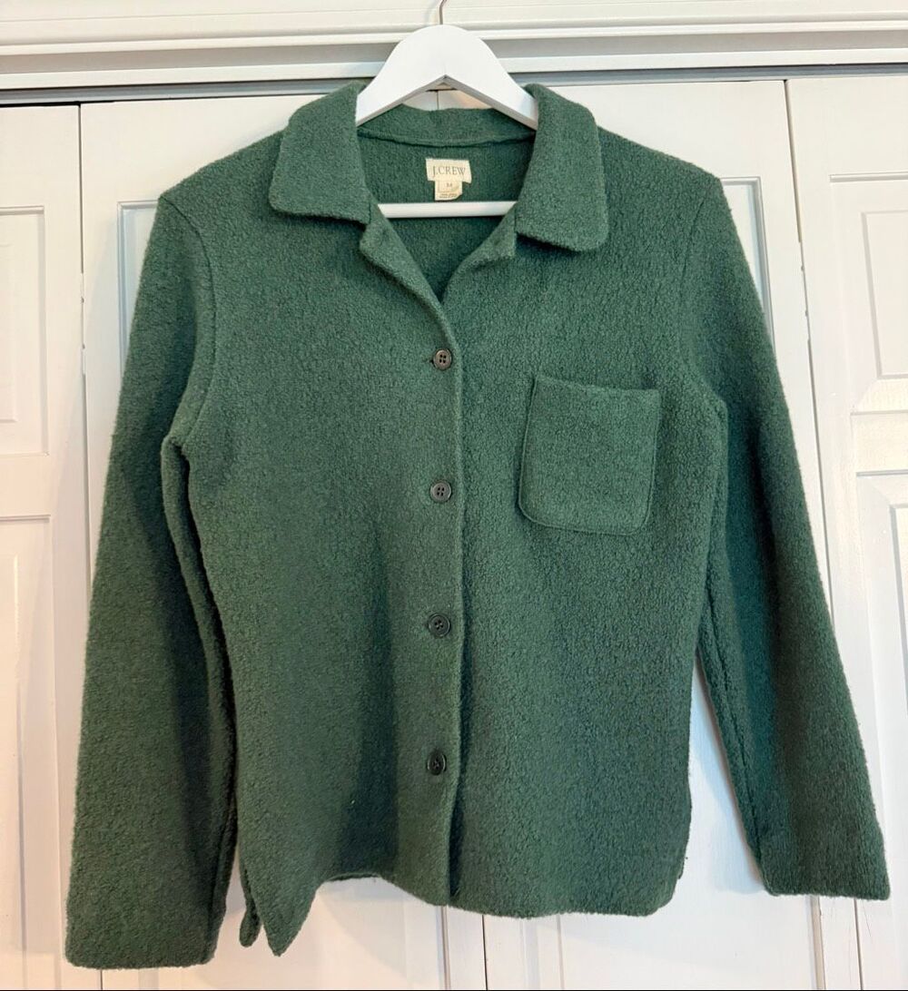 J.crew vintage 100% wool green collared blazer sweater M - Picture 7 of 7